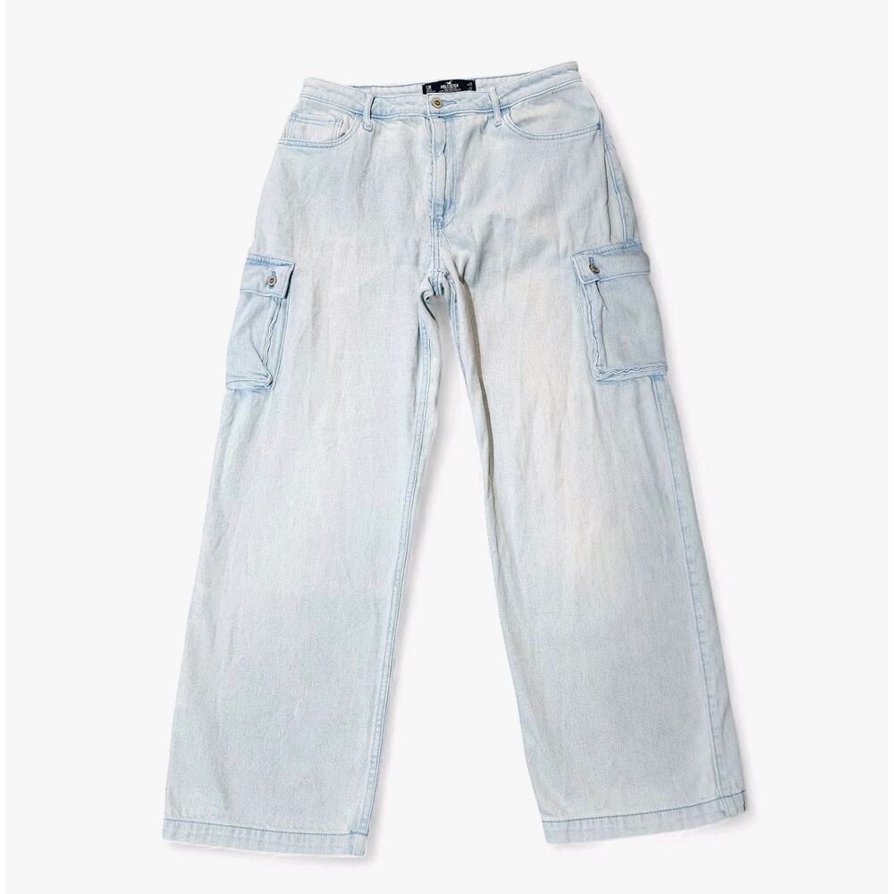 Hollister Ultra High Rise Dad Jeans Light Wash Blue Denim Cargo Y2K Womens 31